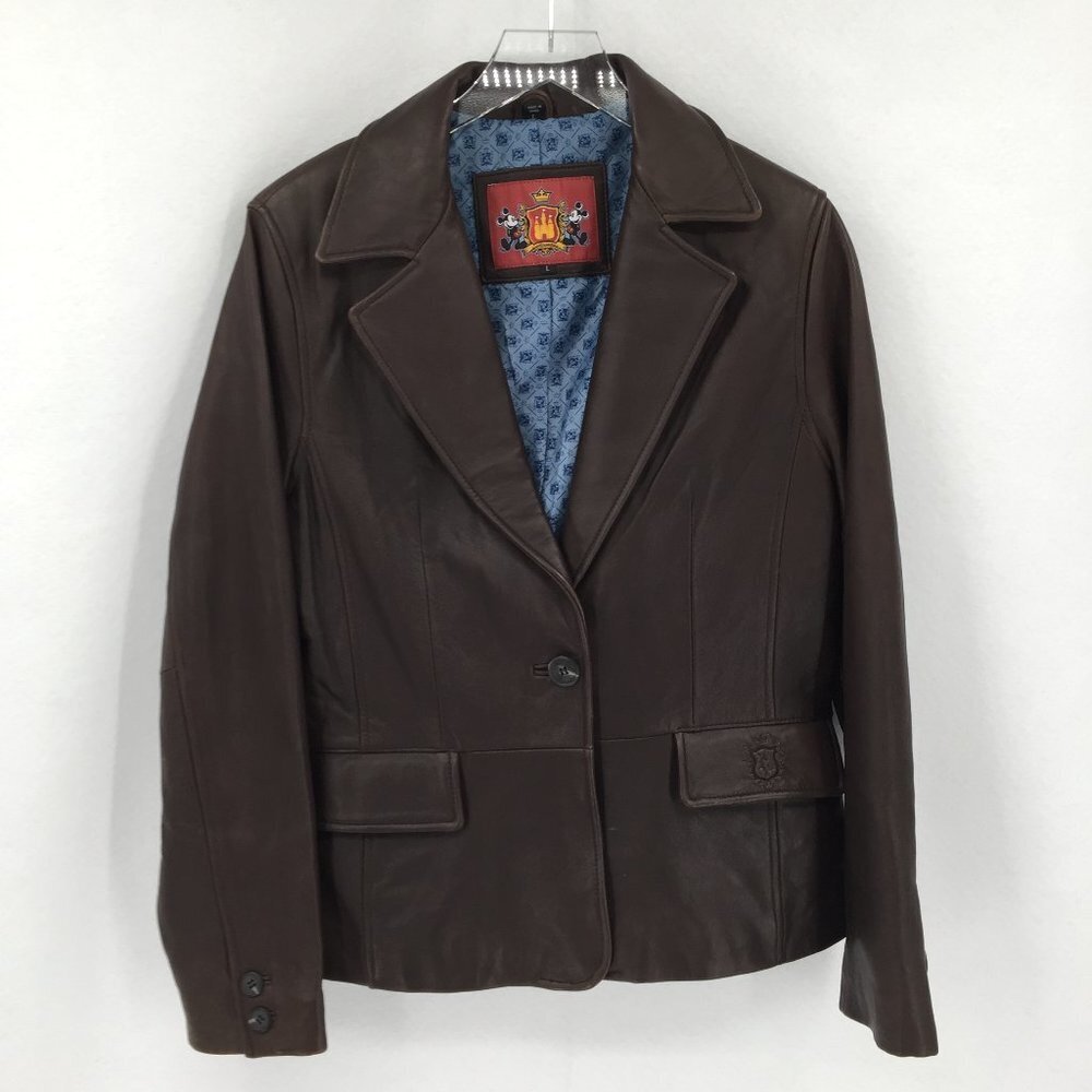 WDW Walt Disney World brown leather blazer embossed women Large